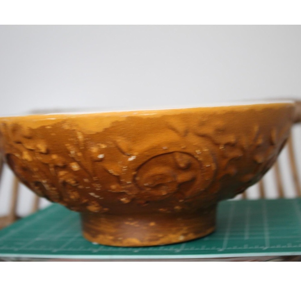 Haeger USA Embossed Scroll Footed Ceramic Serving Bowl 10 inch - Picture 6 of 16